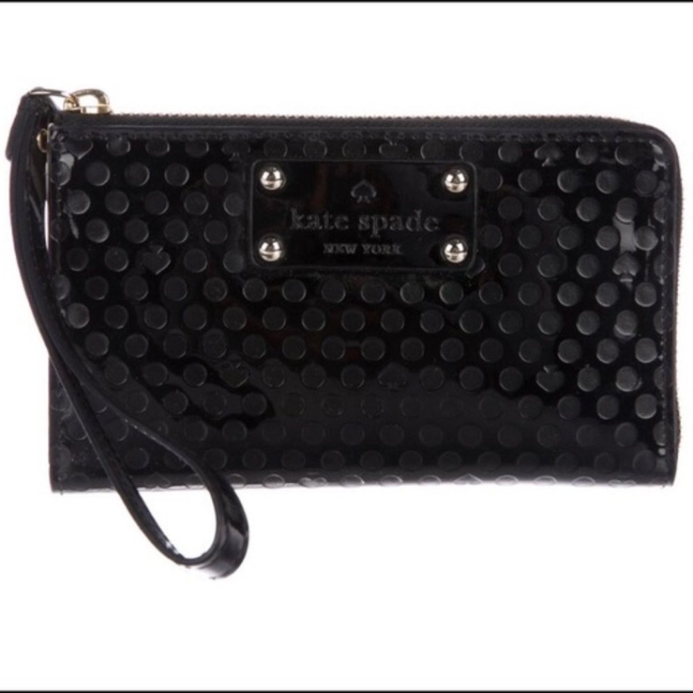 Kate Spade black dot patent leather wristlet